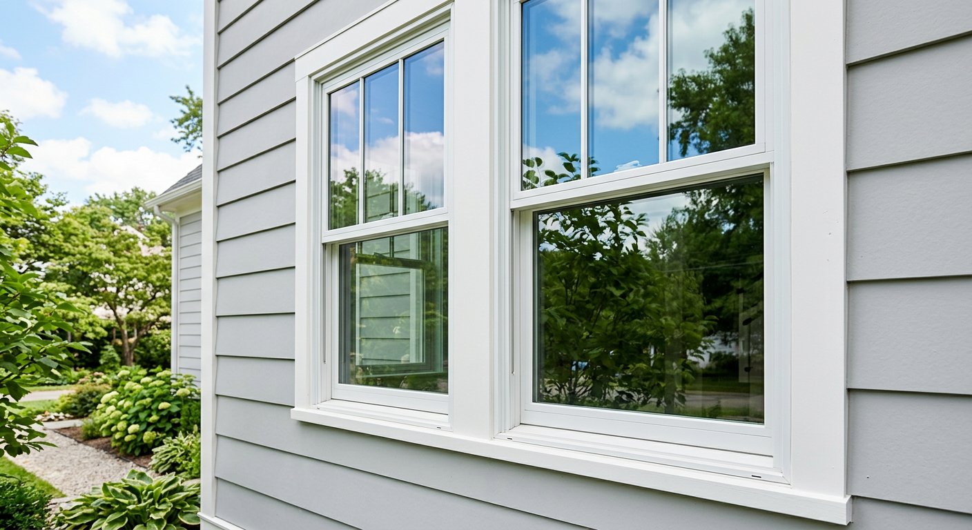 Newly installed energy-efficient double hung windows